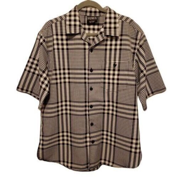 Numen Mens Sz L Blue White Plaid Short Sleeve Button Down Shirt - Picture 8 of 9